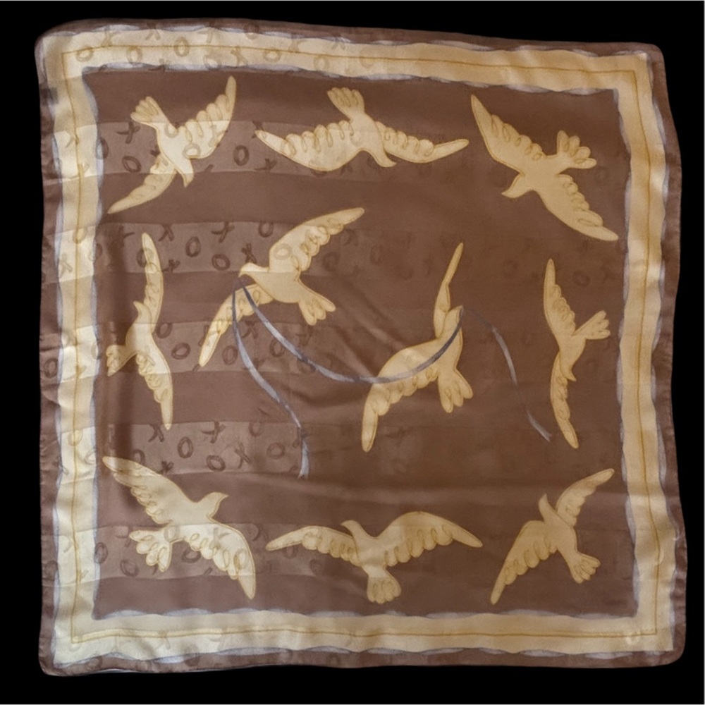 Vintage Paloma Picasso Silk Scarf  With  X, O, And Love Birds 34.5”x34.5”